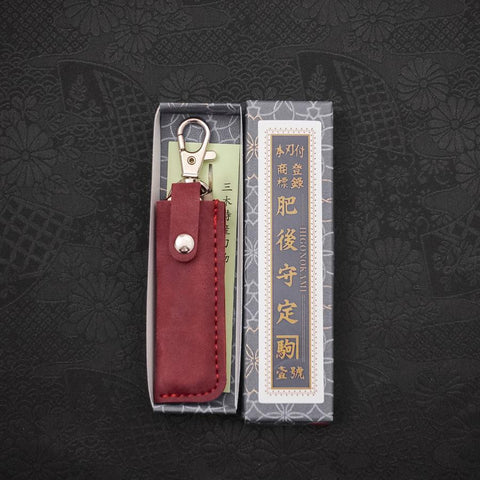 Higonokami Aogami 55mm With Red Leather Pouch (2.2”)-[Musashi]-[Japanese-Kitchen-Knives]