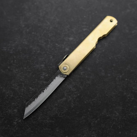 Higonokami Aogami 80mm Brass Kurouchi Nashiji (3.1”)-[Musashi]-[Japanese-Kitchen-Knives]