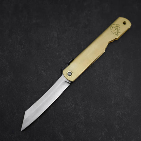 Higonokami Aogami Eto Inoshishi 80mm Brass (3.1”)-[Musashi]-[Japanese-Kitchen-Knives]