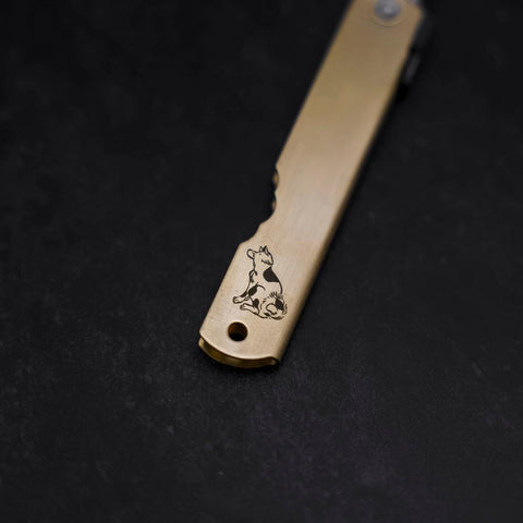 Higonokami Aogami Eto Inu 80mm Brass (3.1”)-[Musashi]-[Japanese-Kitchen-Knives]