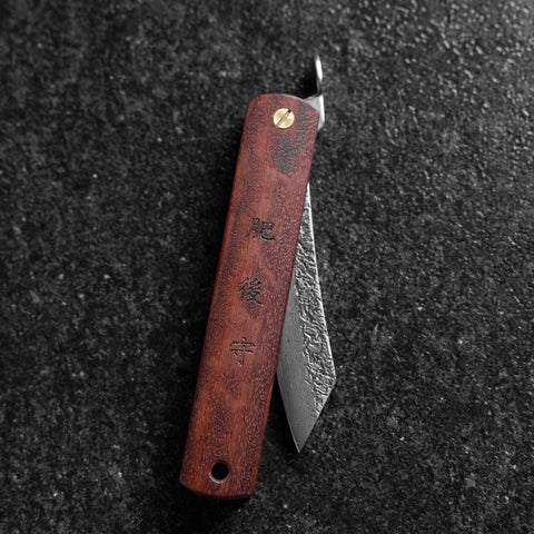 Higonokami VG-10 Tsuchime Red Natural Wood 100mm-[Musashi]-[Japanese-Kitchen-Knives]