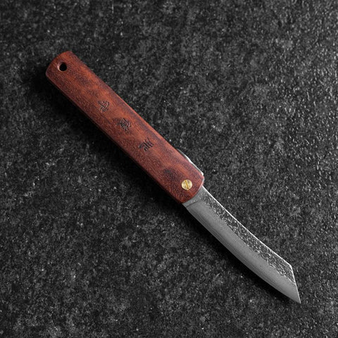 Higonokami VG-10 Tsuchime Red Natural Wood 100mm-[Musashi]-[Japanese-Kitchen-Knives]