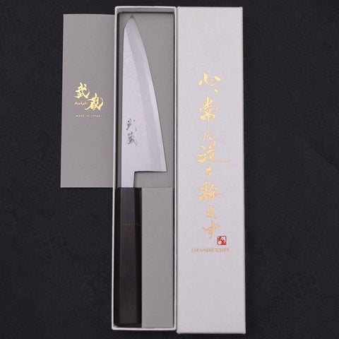 Honesuki Boning Knife Blue Steel #2 Damascus Buffalo Ebony Handle 150mm (5.9”)-[Musashi]-[Japanese-Kitchen-Knives]