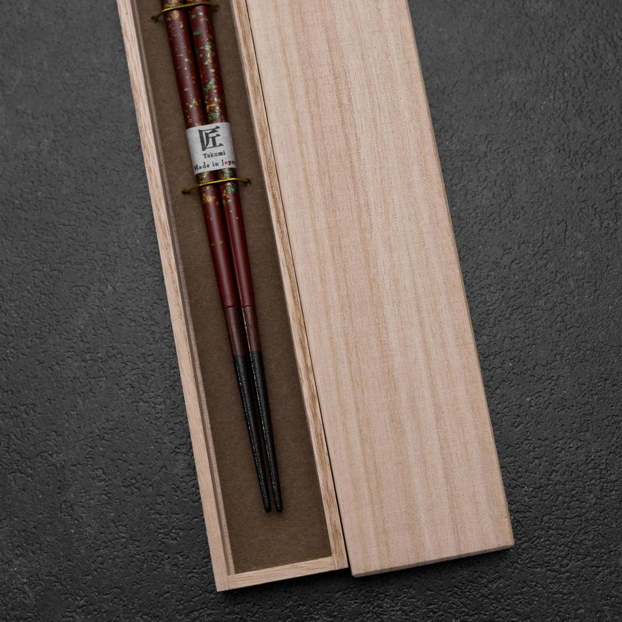 細身 斑貝 塗り箸 215mm 赤（桐箱入り） – MUSASHI