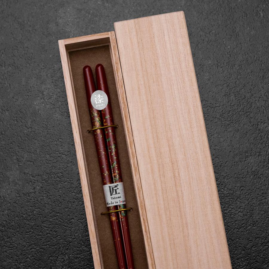 細身 斑貝 塗り箸 215mm 赤（桐箱入り） – MUSASHI