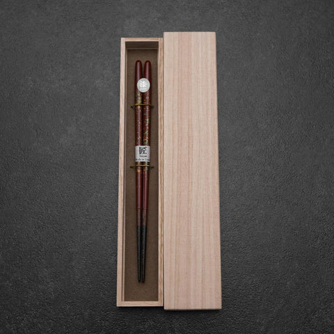 Hosomi Hangai (shell inlay) Lacquered Wooden Chopsticks 215mm Red with Paulownia Wooden Box-[Musashi]-[Japanese-Kitchen-Knives]