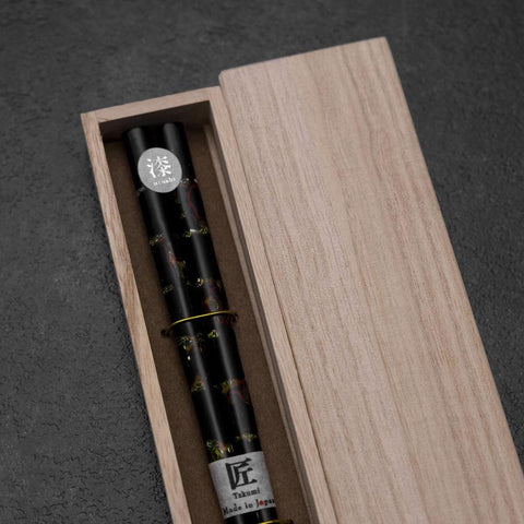Hosomi Hangai (shell inlay) Lacquered Wooden Chopsticks 235mm Black with Paulownia Wooden Box-[Musashi]-[Japanese-Kitchen-Knives]