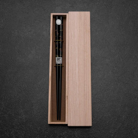 Hosomi Hangai (shell inlay) Lacquered Wooden Chopsticks 235mm Black with Paulownia Wooden Box-[Musashi]-[Japanese-Kitchen-Knives]