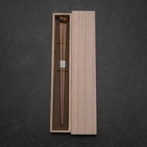 Kagoshima Bamboo Chopsticks 230mm Brown with Paulownia Wooden Box-[Musashi]-[Japanese-Kitchen-Knives]