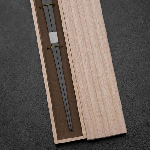 Kagoshima Bamboo Chopsticks 23mm Black with Paulownia Wooden Box-[Musashi]-[Japanese-Kitchen-Knives]