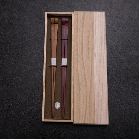 Kagoshima Bamboo Chopsticks Set 23mm Red and Brown with Paulownia Wooden Box-[Musashi]-[Japanese-Kitchen-Knives]