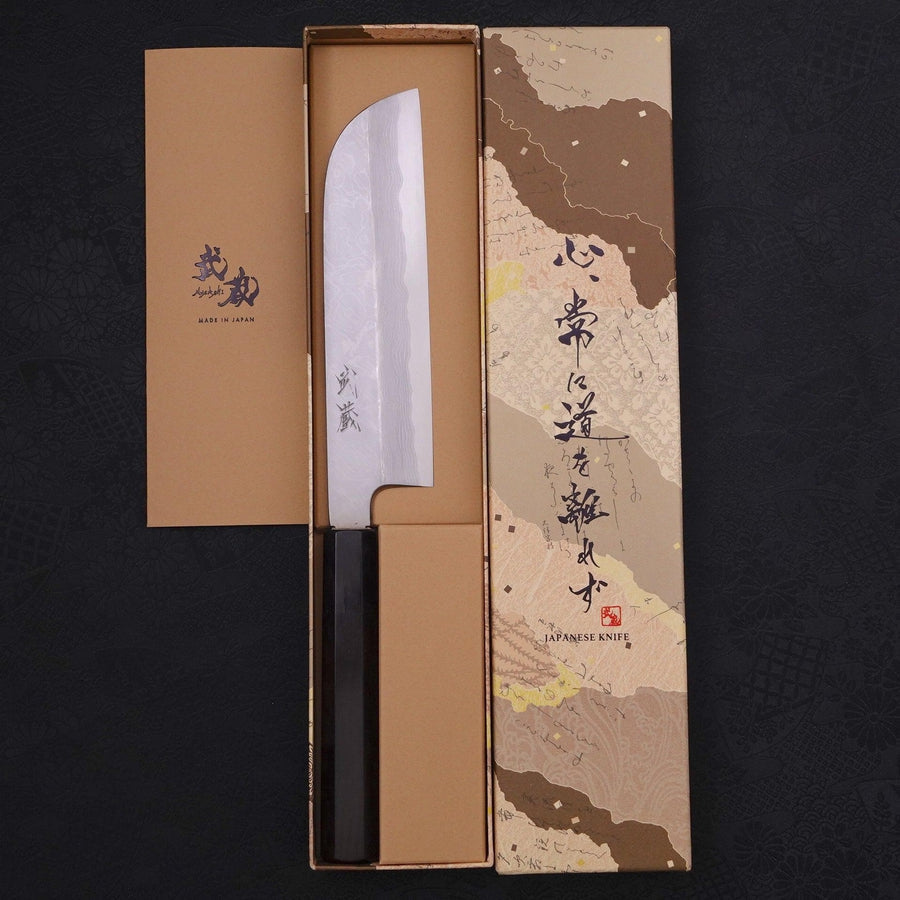 Kama Usuba(Kansai) Blue steel #2 Suminagashi Buffalo Ebony Handle 180mm-Blue steel #2-Kasumi-Japanese Handle-[Musashi]-[Japanese-Kitchen-Knives]