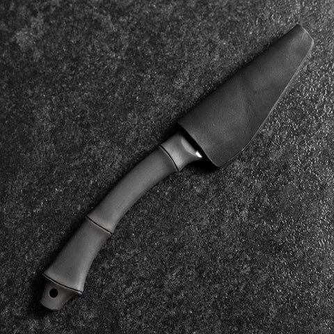 Kiridashi Knife D2 Polished Stainless Bamboo Joint Design Handle 75mm With Leather Sheath (2.7”)-[Musashi]-[Japanese-Kitchen-Knives]