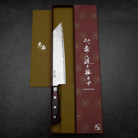 Kiritsuke AUS-10 Damascus Red Western Handle 210mm-[Musashi]-[Japanese-Kitchen-Knives]