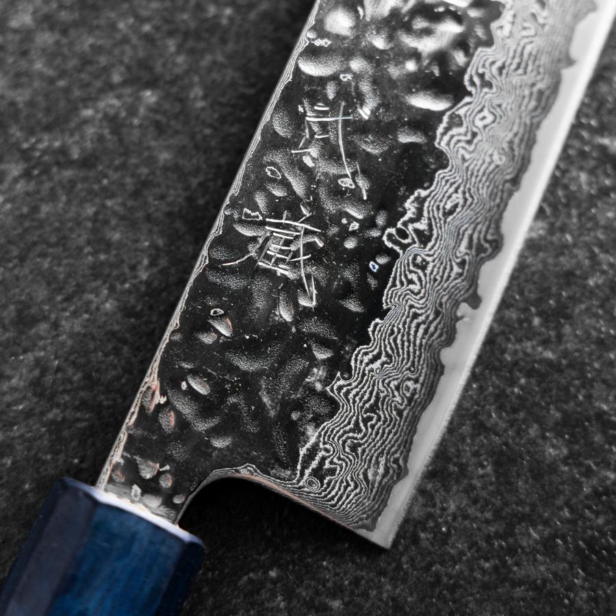 切付 AUS-10 鏡面槌目ダマスカス 焼き漆柄 210mm – MUSASHI