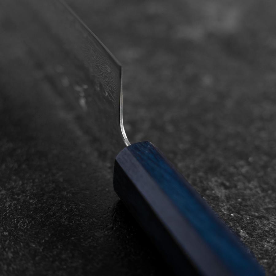 Kiritsuke AUS-10 Mirror Tsuchime Damascus Dark Blue Urushi Handle 240mm (9.4”)-[Musashi]-[Japanese-Kitchen-Knives]