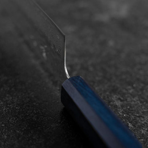 Kiritsuke AUS-10 Mirror Tsuchime Damascus Dark Blue Urushi Handle 240mm (9.4”)-[Musashi]-[Japanese-Kitchen-Knives]