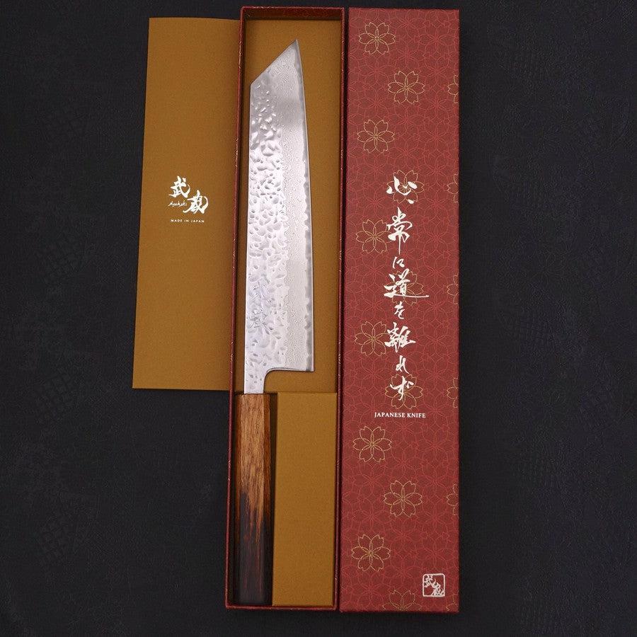 切付 AUS-10 鏡面槌目ダマスカス 焼き漆柄 210mm – MUSASHI
