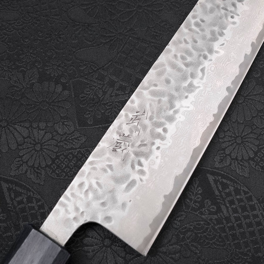 Kiritsuke AUS-10 Tsuchime Damascus Dark-Blue Urushi Handle 210mm-[Musashi]-[Japanese-Kitchen-Knives]