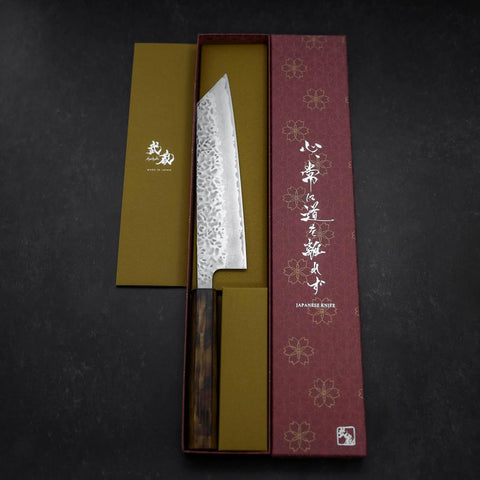 Kiritsuke AUS-10 Tsuchime Damascus Sumi Urushi Handle 210mm (8.3”)-[Musashi]-[Japanese-Kitchen-Knives]