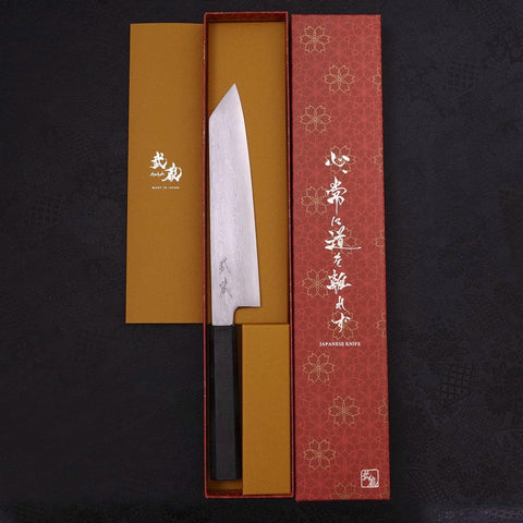 Kiritsuke Blue Steel #1 Suminagashi Black Ishime Handle 200mm (7.9”)-[Musashi]-[Japanese-Kitchen-Knives]