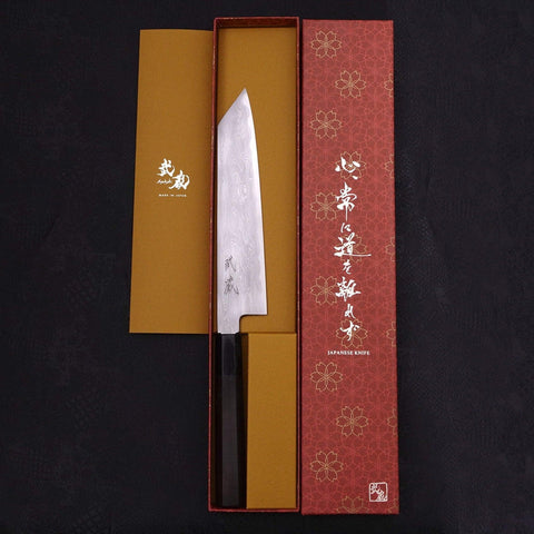 Kiritsuke Blue Steel #1 Suminagashi Buffalo Ebony Handle 200mm (7.9”)-[Musashi]-[Japanese-Kitchen-Knives]
