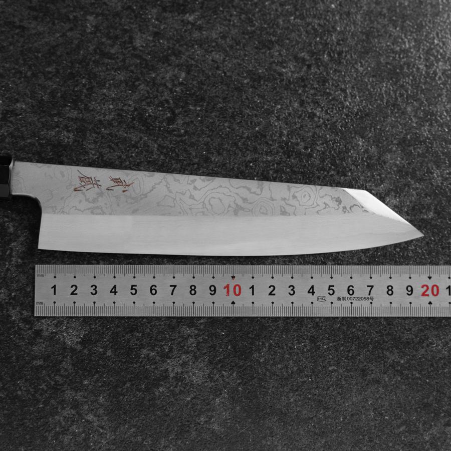 Kiritsuke Blue Steel #1 Suminagashi Buffalo Ebony Handle 200mm-[Musashi]-[Japanese-Kitchen-Knives]
