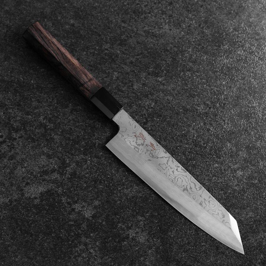 Kiritsuke Blue Steel #1 Suminagashi Buffalo Ebony Handle 200mm-[Musashi]-[Japanese-Kitchen-Knives]