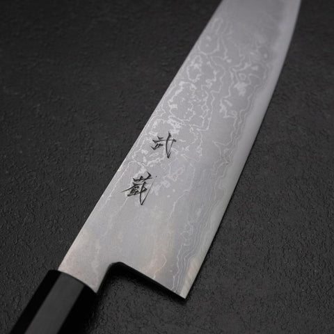 Kiritsuke Blue Steel #2 Damascus Buffalo Ebony Handle 200mm (7.9”)-[Musashi]-[Japanese-Kitchen-Knives]