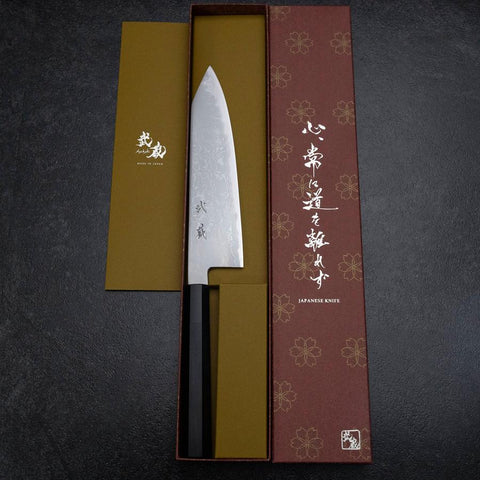 Kiritsuke Blue Steel #2 Damascus Buffalo Ebony Handle 200mm (7.9”)-[Musashi]-[Japanese-Kitchen-Knives]