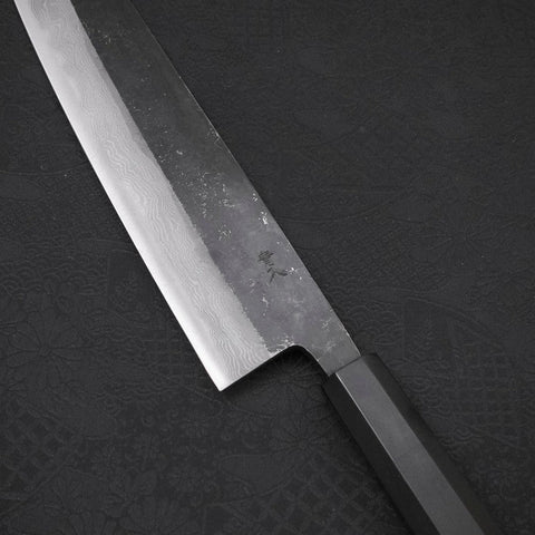 Kiritsuke Blue Steel #2 Kurouchi Damascus Buffalo Ebony Handle 210mm (8.3”)-[Musashi]-[Japanese-Kitchen-Knives]