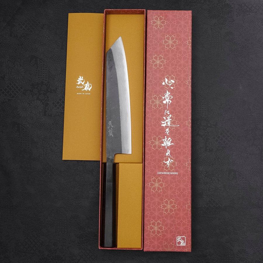 Kiritsuke Blue Steel #2 Kurouchi Damascus Buffalo Ebony Handle