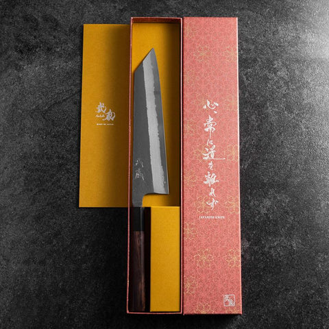 Kiritsuke Blue Super Kurouchi Damascus Buffalo Ebony Handle 210mm (8.3”)-[Musashi]-[Japanese-Kitchen-Knives]