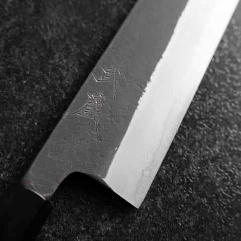 Kiritsuke Blue Super Kurouchi Damascus Buffalo Ebony Handle 210mm-[Musashi]-[Japanese-Kitchen-Knives]