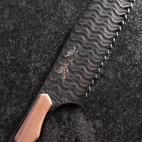 Kiritsuke Bread knife VG-10 Mirror Damascus Maple Handle 210mm - Black-[Musashi]-[Japanese-Kitchen-Knives]