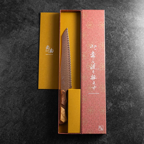 Kiritsuke Bread knife VG-10 Mirror Damascus Maple Handle 210mm - Brown-[Musashi]-[Japanese-Kitchen-Knives]