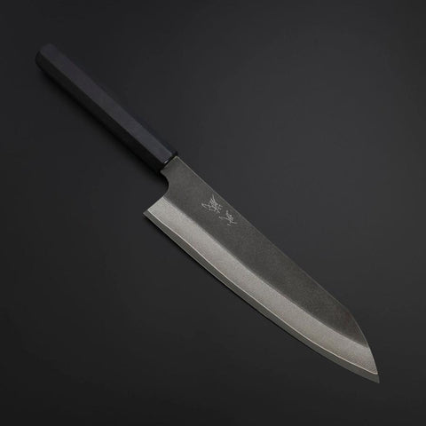 Kiritsuke Cobalt Stainless HRC62 Kurouchi Damascus Buffalo Ebony Handle 210mm (8.3”)-[Musashi]-[Japanese-Kitchen-Knives]