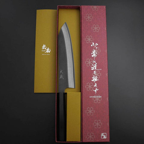 Kiritsuke Cobalt Stainless HRC62 Kurouchi Damascus Buffalo Ebony Handle 210mm-[Musashi]-[Japanese-Kitchen-Knives]