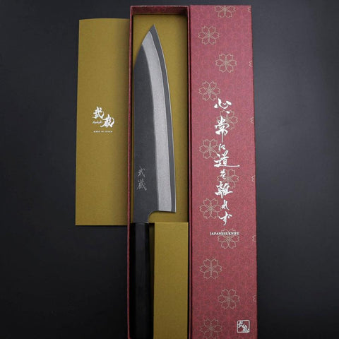 Kiritsuke Cobalt Stainless HRC62 Kurouchi Damascus Buffalo Ebony Handle 240mm (9.4”)-[Musashi]-[Japanese-Kitchen-Knives]