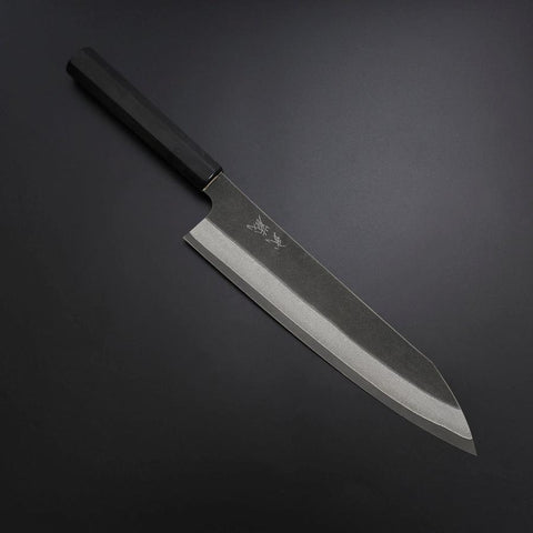 Kiritsuke Cobalt Stainless HRC62 Kurouchi Damascus Buffalo Ebony Handle 240mm (9.4”)-[Musashi]-[Japanese-Kitchen-Knives]