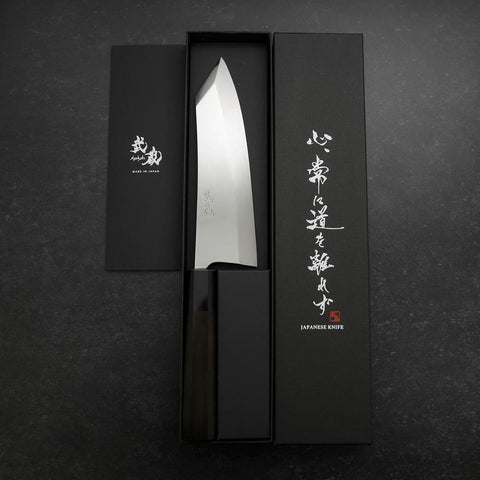Kiritsuke Deba Honyaki Silver Steel #3 Mirror Buffalo Ebony Handle 180mm (7”)-[Musashi]-[Japanese-Kitchen-Knives]