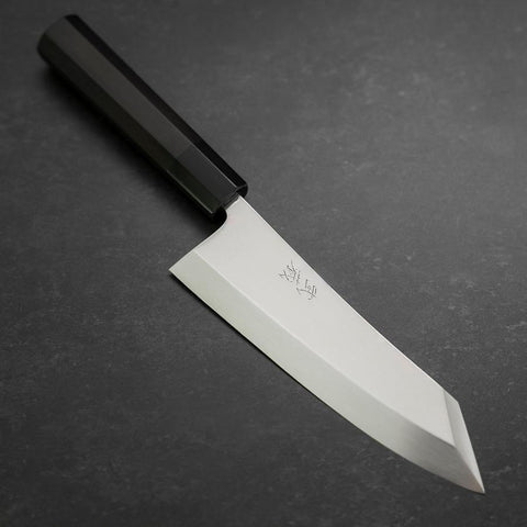 Kiritsuke Deba Honyaki Silver Steel #3 Mirror Buffalo Ebony Handle 180mm (7”)-[Musashi]-[Japanese-Kitchen-Knives]