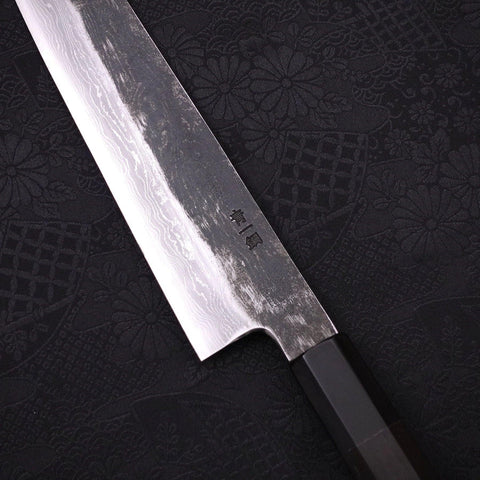 Kiritsuke Gyuto Blue Steel #1 Kurouchi Suminagashi Buffalo Ebony Handle 200mm (7.9”)-[Musashi]-[Japanese-Kitchen-Knives]