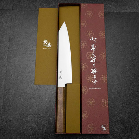 Kiritsuke Gyuto Blue Steel #2 Polished Olive Handle 210mm-[Musashi]-[Japanese-Kitchen-Knives]