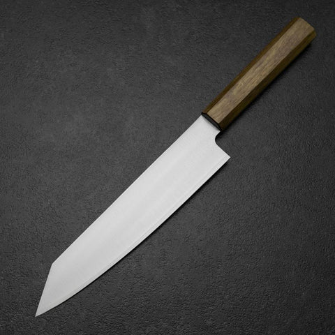 Kiritsuke Gyuto Blue Steel #2 Polished Stainless Clad Olive Handle 210mm (8.3”)-[Musashi]-[Japanese-Kitchen-Knives]