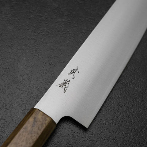 Kiritsuke Gyuto Blue Steel #2 Polished Stainless Clad Olive Handle 210mm (8.3”)-[Musashi]-[Japanese-Kitchen-Knives]