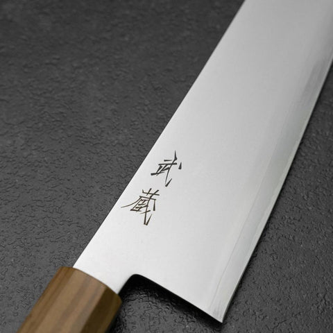 Kiritsuke Gyuto Blue Steel #2 Polished Stainless Clad Olive Handle 240mm (9.4”)-[Musashi]-[Japanese-Kitchen-Knives]