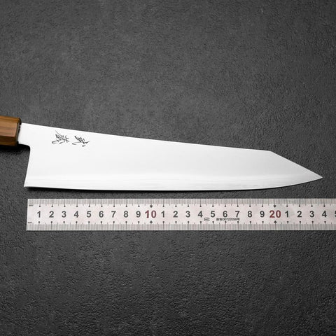 Kiritsuke Gyuto Blue Steel #2 Polished Stainless Clad Olive Handle 240mm (9.4”)-[Musashi]-[Japanese-Kitchen-Knives]
