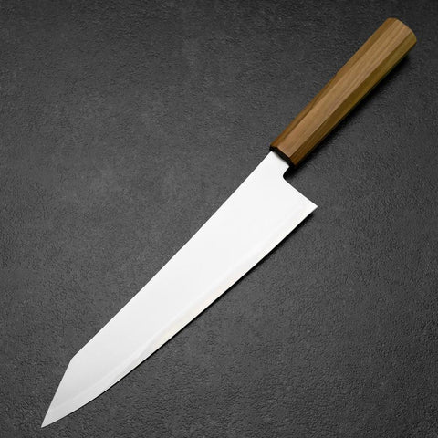 Kiritsuke Gyuto Blue Steel #2 Polished Stainless Clad Olive Handle 240mm-[Musashi]-[Japanese-Kitchen-Knives]