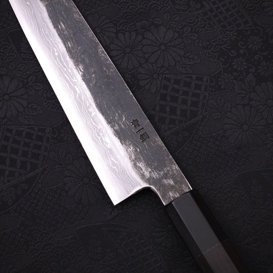 Kiritsuke Gyuto Blue steel #1 Kurouchi Suminagashi Buffalo Ebony Handle 200mm-Blue steel #1-Damascus-Japanese Handle-[Musashi]-[Japanese-Kitchen-Knives]